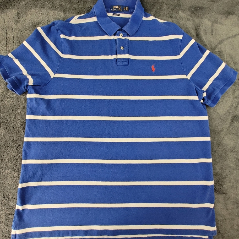 Polo Ralph Lauren 2XL Iconic Mesh Royal Blue White Stripe